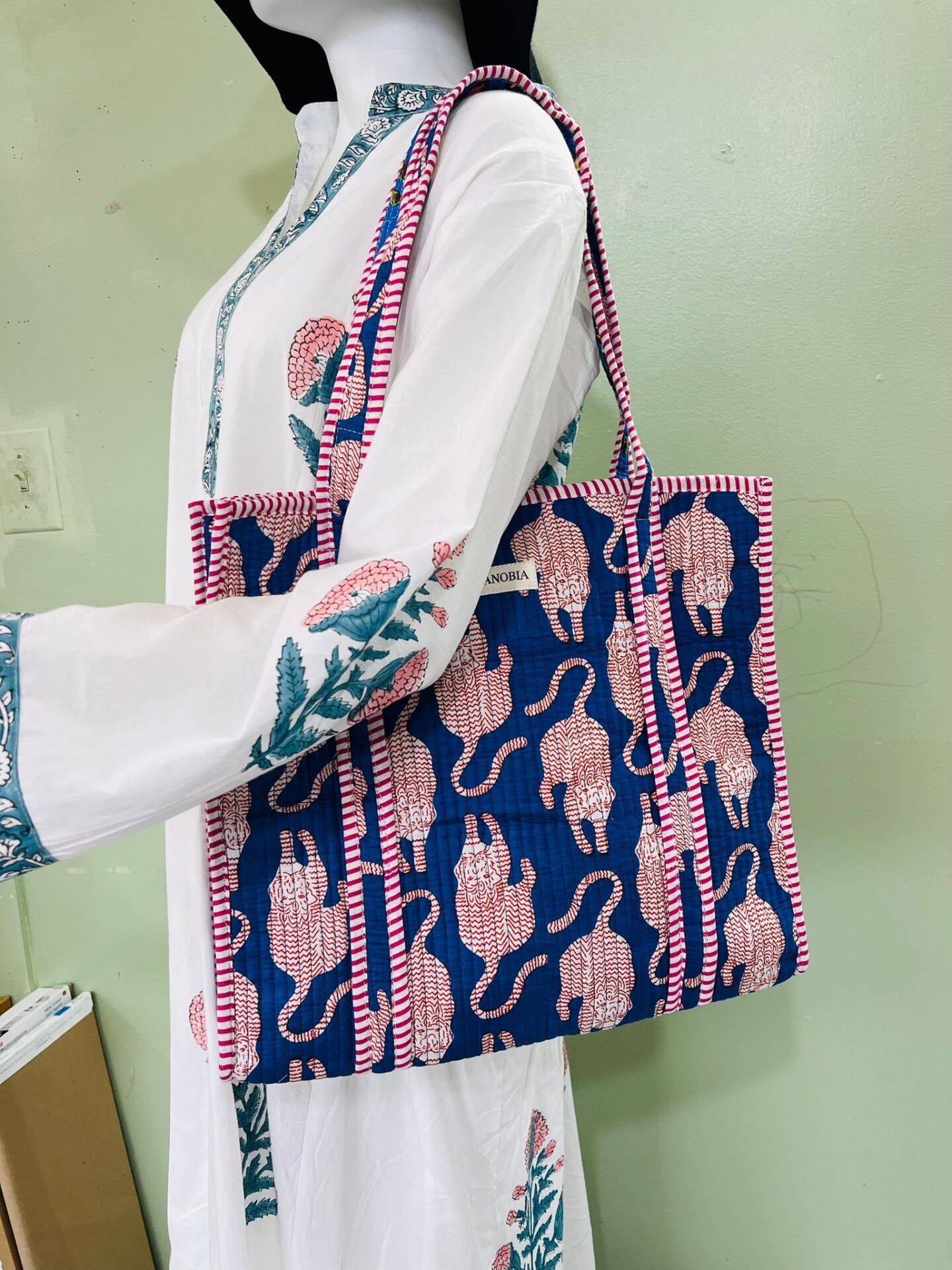 Quilted Cotton Tote Bag – Eco-Friendly, Block Print Shoulder Bag for Travel, Shopping & Bridesmaid Gifts