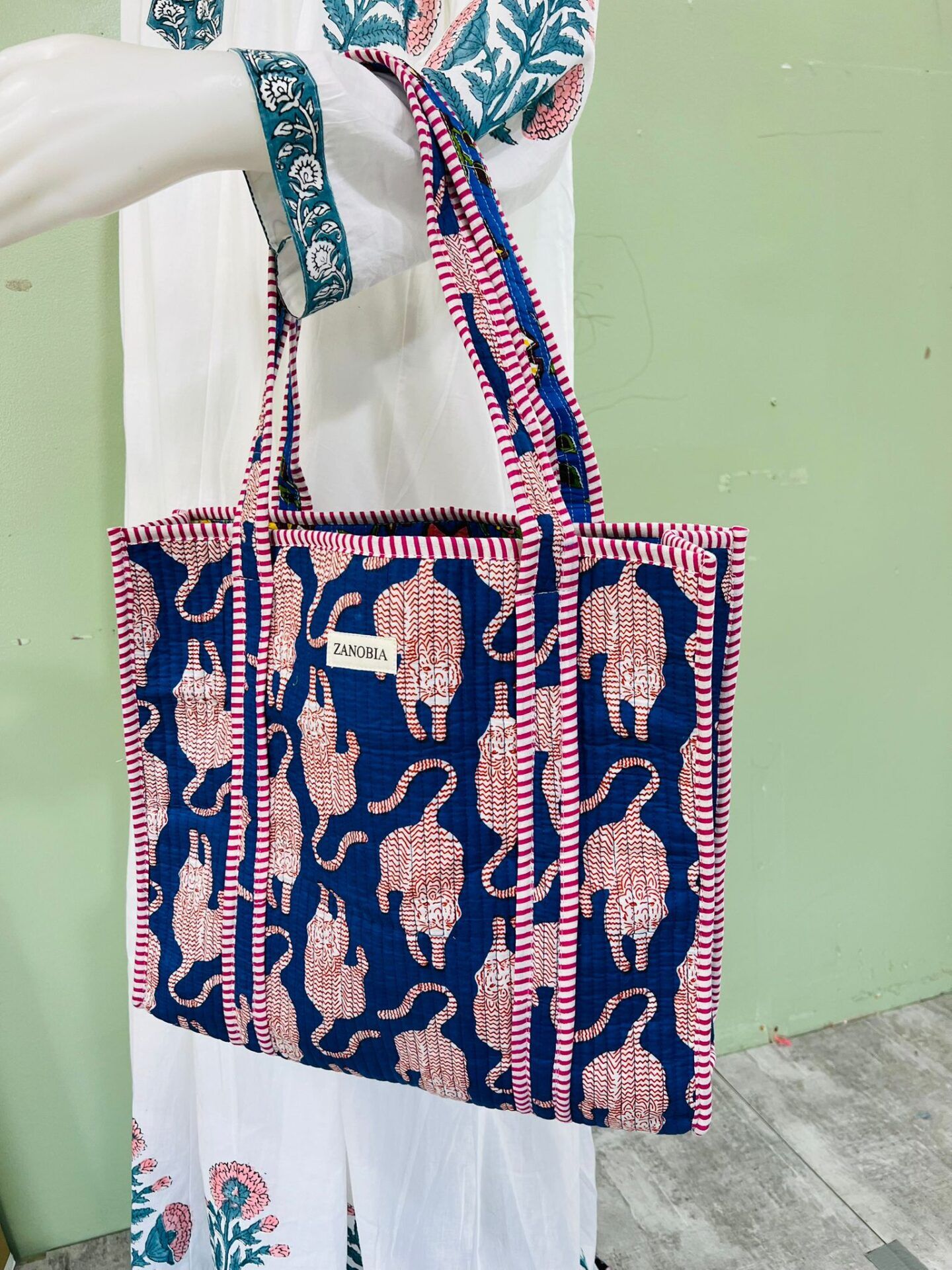 Quilted Cotton Tote Bag – Eco-Friendly, Block Print Shoulder Bag for Travel, Shopping & Bridesmaid Gifts - Image 2