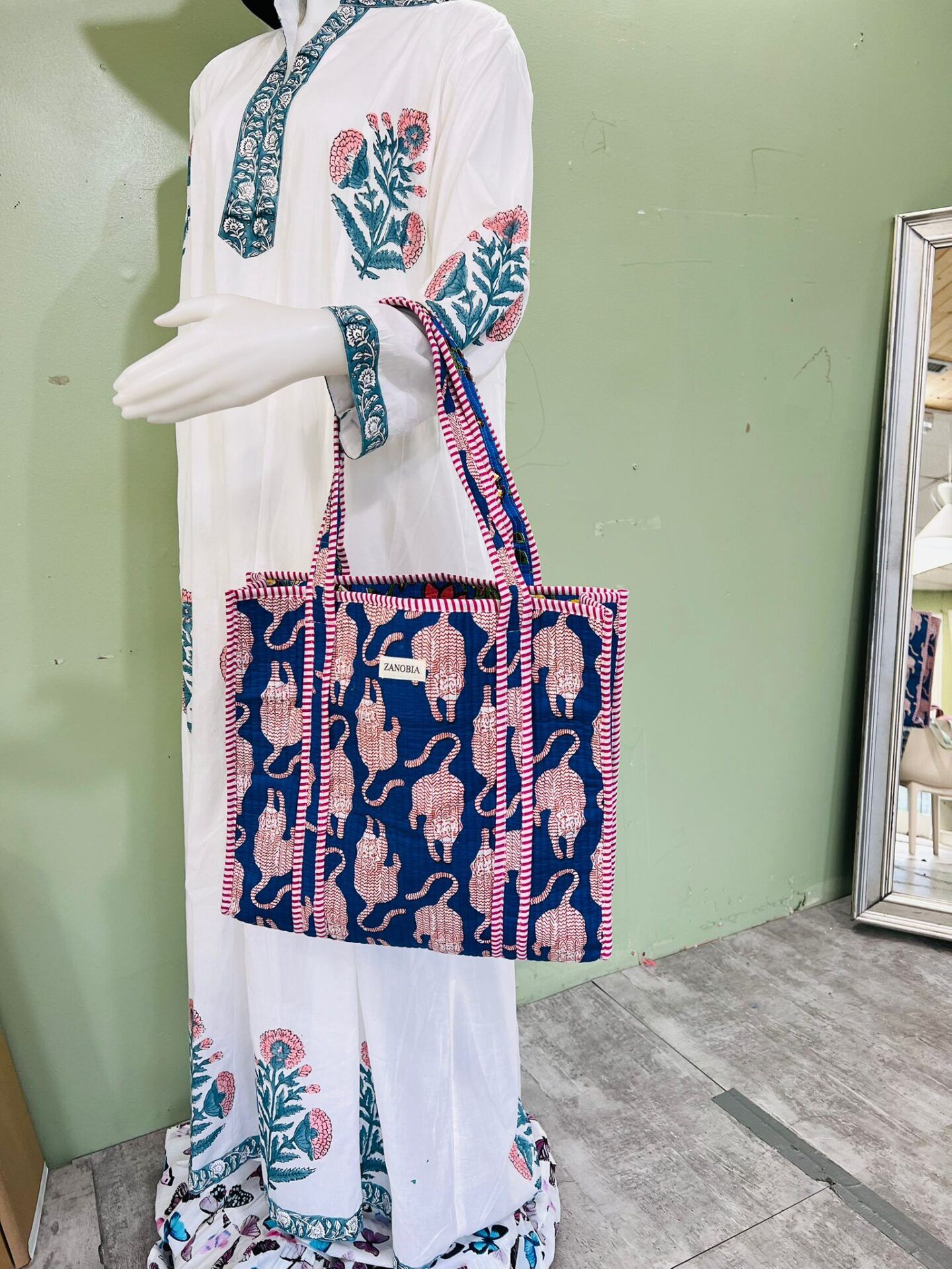 Quilted Cotton Tote Bag – Eco-Friendly, Block Print Shoulder Bag for Travel, Shopping & Bridesmaid Gifts - Image 3